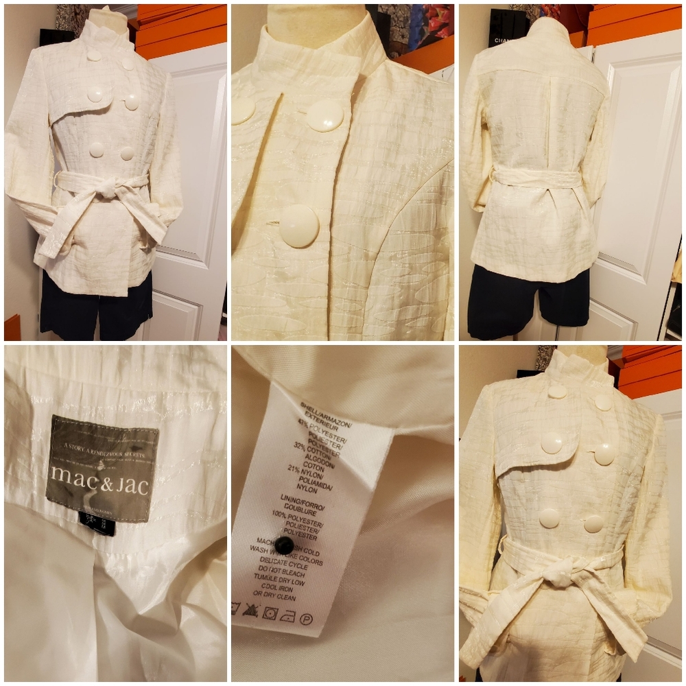 MAC & JAC VINTAGE WOMEN'S SATIN CREAM BLAZER TOP JACKET-Small